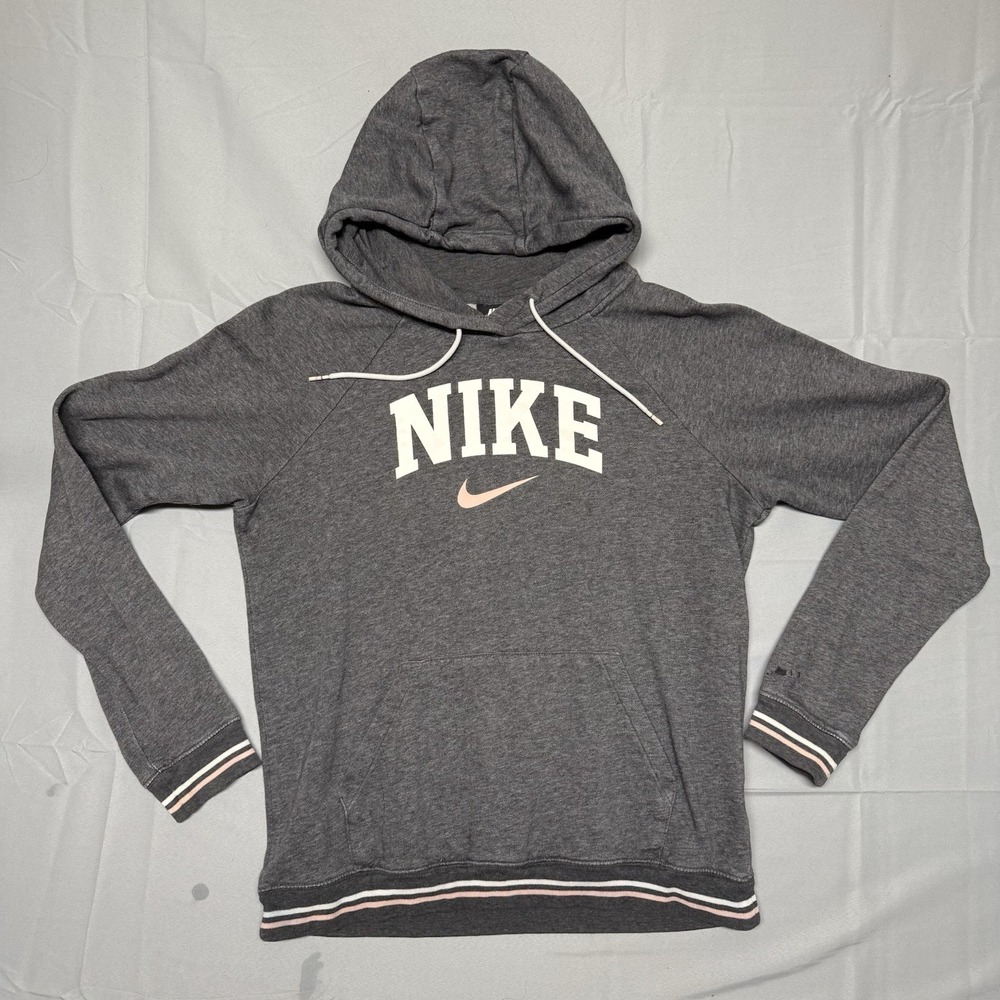 Nike Sportswear Varsity Pullover Hoodie Women Size Small Grey Pink Swoosh BV3973